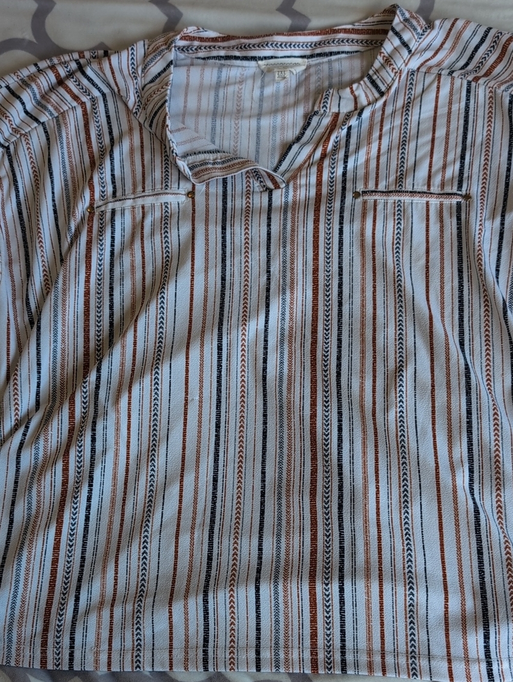 Women's Casual Striped Shirt - White with Brown & Navy Stripes